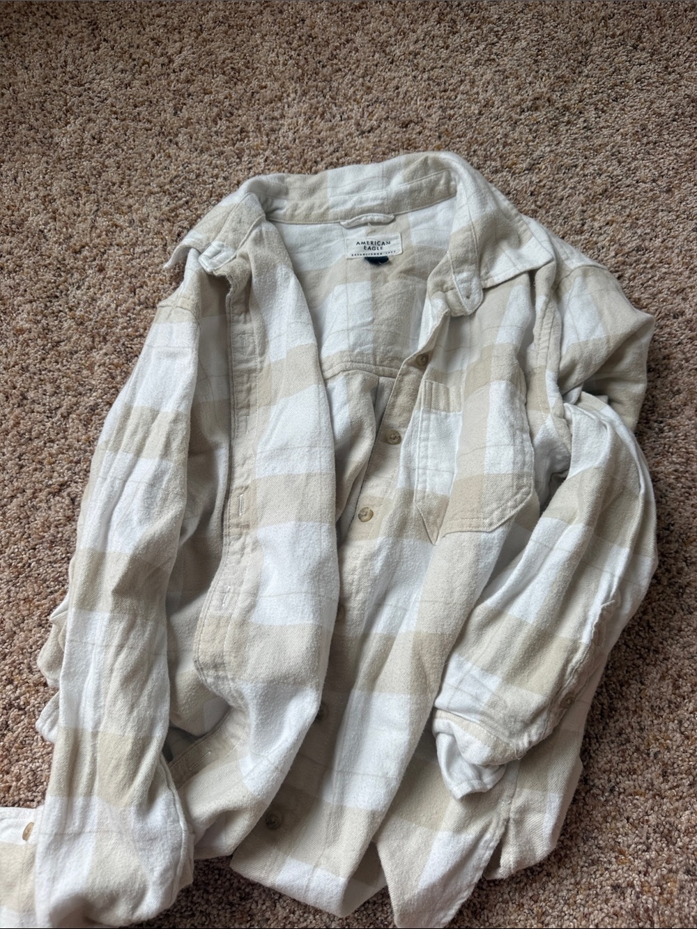 American Eagle Outfitters Beige and Cream Plaid Shirt Jacket